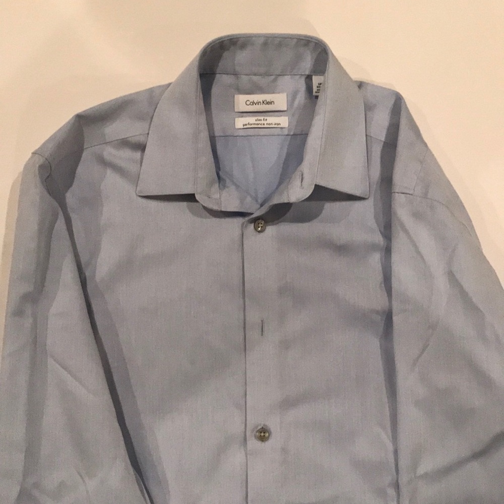 Calvin Klein Dress Shirt Silver Blue Slim Fit